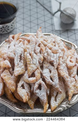 Angel Wings Biscuits, A Traditional European Sweet Dish For Carnival. Rustic Style.