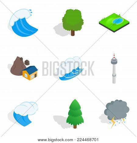 Strong point icons set. Isometric set of 9 strong point vector icons for web isolated on white background