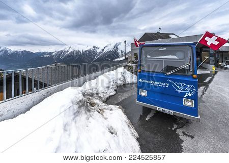 Bettmeralp, Switzerland - May 2017: Local Transport In Alpine Village