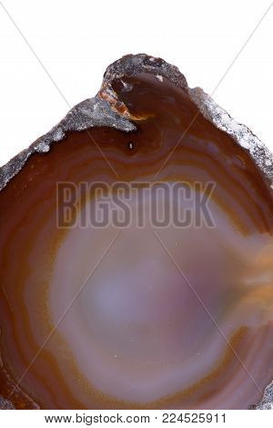 Polished multicolor agate slice isolated on white background