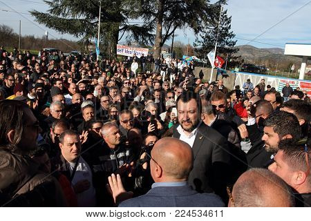 Roccasecca, Italy - January 18, 2018 - Matteo Salvini Meets The Workers Of The Ideal Standard Factor