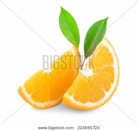 Orange fruit. Orang slice isolate on white. With clipping path.