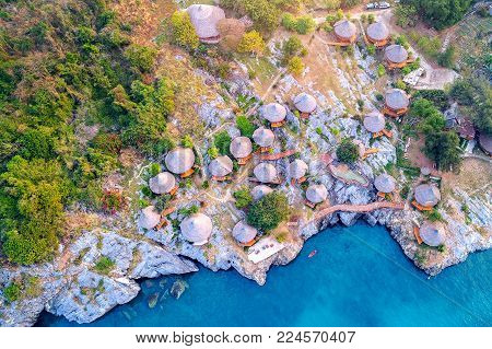 Aerial View Of Cottage On The Si Chang Island, Thailand.