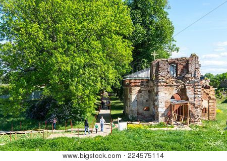 Ruins of church in Koporye fortress in Leningrad region near Saint-Petersburg, Russia