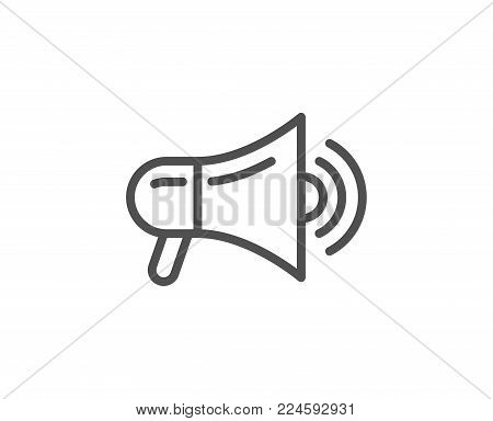 Megaphone line icon. Advertisement device symbol. Communication sign. Quality design element. Editable stroke. Vector
