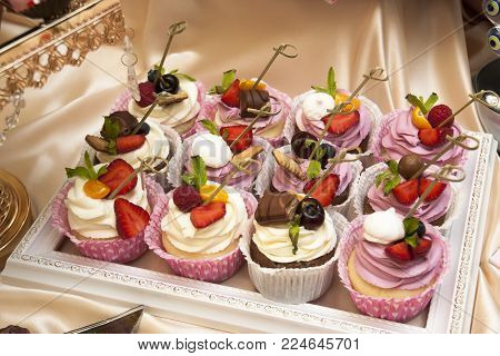 Festive Table Setting With A Variety Of Desserts