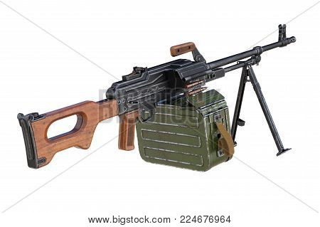 Gun machine black military with magazine. 3D rendering