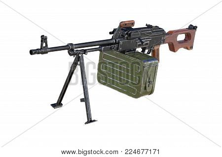 Military weapon automatic with bipod. 3D rendering