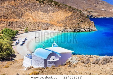 beautiful beaches of Greece - Astypalaia island , and little church agios Konstantinos