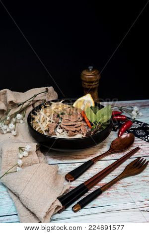 Tasty Vietnamese food  Bo bun rice vermicelli