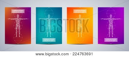 Cover or poster design with human body background. Scientific and technological concept. Vector illustration