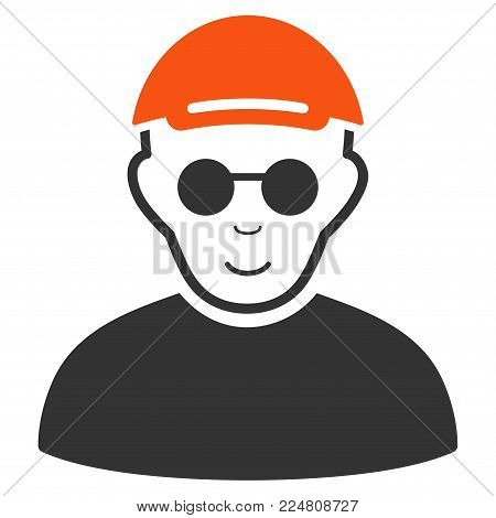 Blind Man vector flat pictogram. Human face has joy sentiment. A dude wearing a cap.