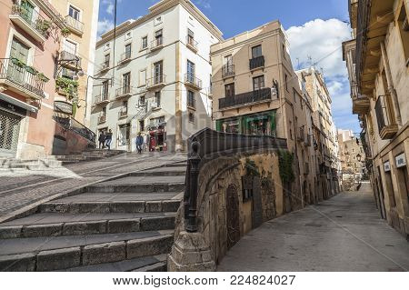 TARRAGONA,SPAIN-MARCH 4,2017:Old street in Tarragona,Spain.