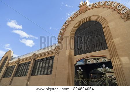 TARRAGONA,SPAIN-MARCH 4,2017:Public market,facade building,modernist style by Josep M. Jujol,Tarragona,Spain.
