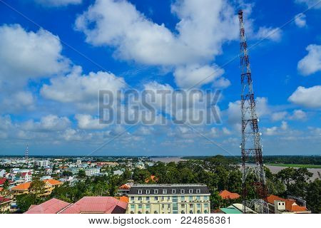 Long Xuyen, Vietnam - Sep 1, 2017. Aerial View Of Long Xuyen, Vietnam. Long Xuyen Is Capital City Of