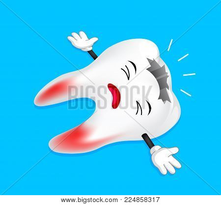 Dead tooth character. funny illustration. Great for dental care concept.