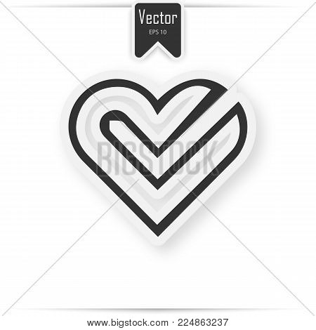 Red Paper Heart With White Tick On The Gray Background. Eps 10 Vector File.