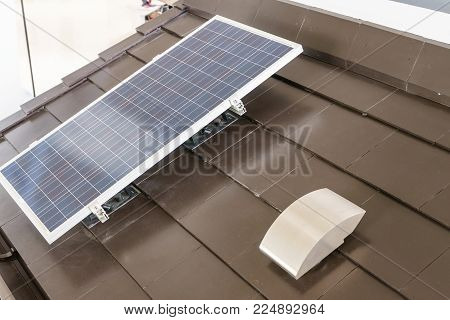 Solar Cell Panel On House's Roof, Green Energy