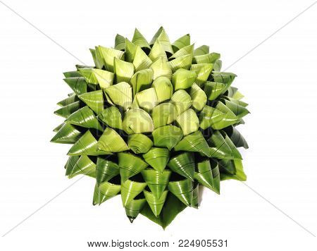 Macro Fresh green Pandanus Palm, Fragrant Pandan, Pandom wangi leaves make to flower on white background