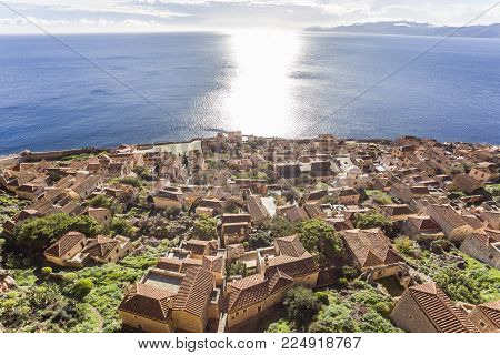 views of Byzantine town of Monemvasia, Greece