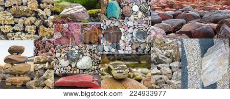 Collage sample of concrete paving slab for laying tracks.