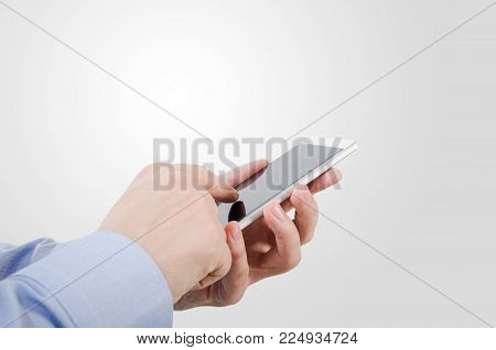 Man using mobile smart phone. mobile messaging technology smart phone holding internet communication concept