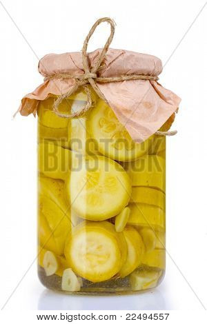 Glas mit Dosen Squash, isolated on white