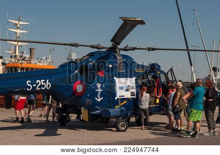 Korsor Denmark - August 22. 2015: Lynx Naval Helicopter From Squadron 723 Of The Royal Danish Air Fo