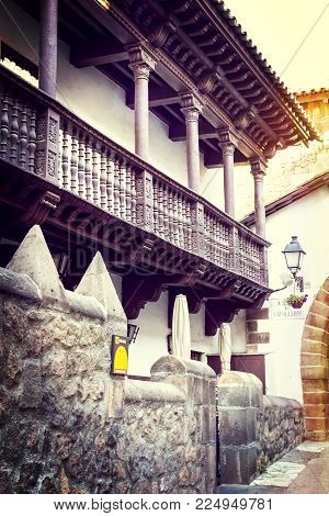 BARCELONA, SPAIN - 13 JANUARY 2018: The architectural complex Poble Espanyol of the traditional architecture of the country. Created in 1929 for an international exhibition held in Barcelona.