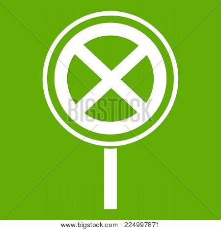No stopping and parking sign icon white isolated on green background. Vector illustration