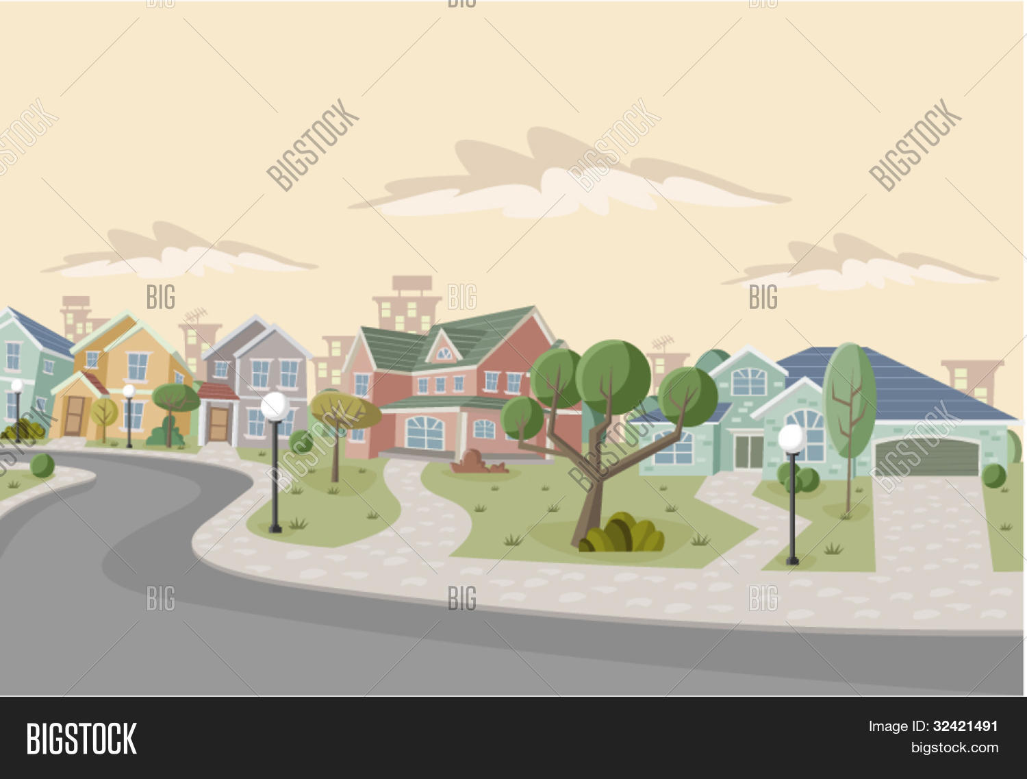Colorful Retro Suburb Vector & Photo (Free Trial) Bigstock