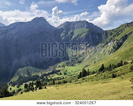 Plattenberg And Schiberg Mountains Above The Oberseetal Valley And In The Glarus Alps Mountain Masif