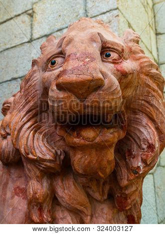 Koreiz, Crimea - July 10. 2019. Terracotta Lion At The Entrance To Princes Yusupov Palace