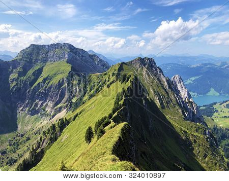 Schiberg And Bockmattlistock Mountains Above The Oberseetal Valley And In The Glarus Alps Mountain M