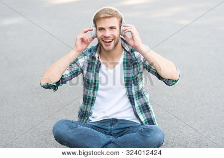 True Happiness. Free Time. Online Education. Listen Music. Ebook Concept. Man Checkered Shirt. Stude