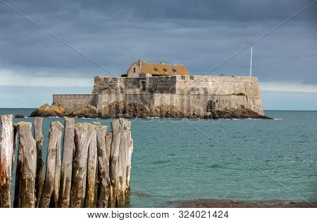 View Of The Fort National In Saint Malo A Tidal Island In The English Channel At High Tide. Brittany