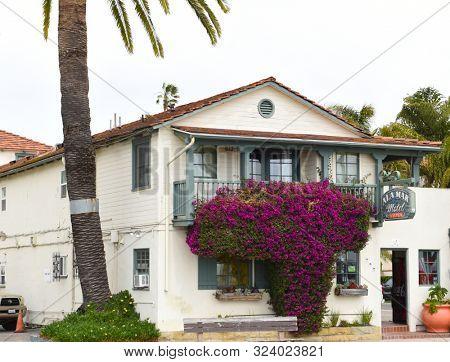 SANTA BARBARA, CALIFORNIA - APRIL 11, 2019: Alamar Motel, on Cabrillo Boulevard, is across from West Beach and Stearns Wharf.
