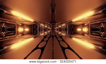 Futuristic Alien Space Ship Sci-fi Tunnel Corridor 3d Rendering Wallpaper Background