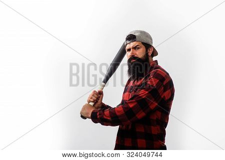 Baseball Player With Baseball Bat. Sports And Baseball Training. Sport Equipment. Fashionable Man We