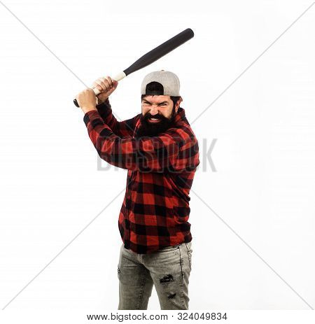 Baseball Player With Baseball Bat. Sports And Baseball Training. Sport Equipment. Power And Energy C
