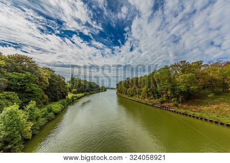 The Juliana Canal With A Wonderful Blue Sky Between Elsloo And South Meers Limburg In The Netherland