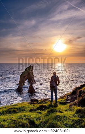 Crohy Head Sea Arch Breeches During Sunset - County Donegal, Ireland