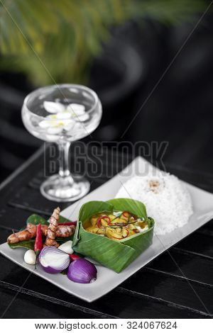Tradtional Cambodian Amok Fish Curry Meal On Siem Reap Restaurant Table