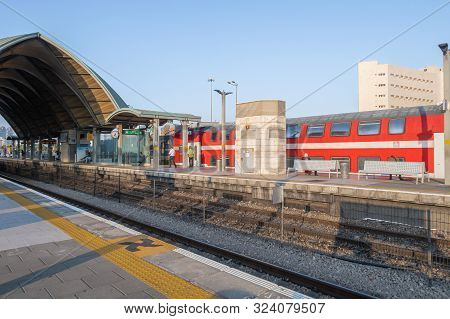 Tel Aviv-yafo, Israel, September 17, 2019 : A Train Stands At Tel Aviv University Station On The Isr