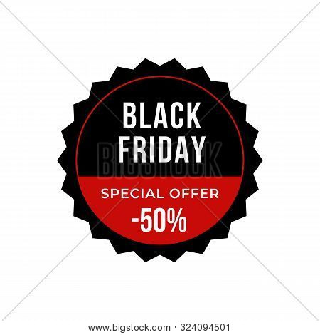 Black Friday 50 Percent Off Promotion Banner. Rounded Shape With Special Offer Design Element. Eps 1