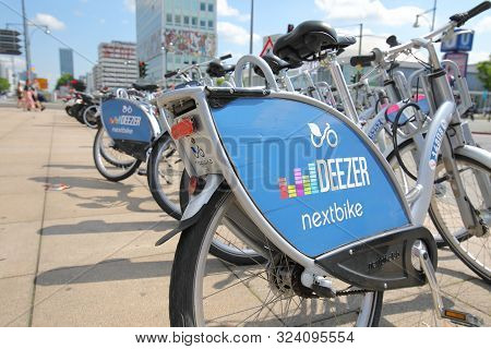 Berlin Germany - June 7, 2019: Deezer Bicycle Share Berlin Germany