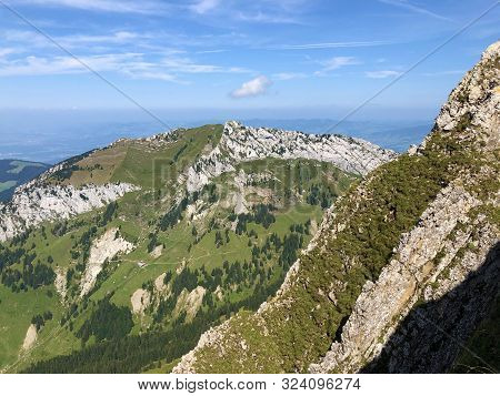 View From The Top Of Tierberg Above The Oberseetal Valley And In The Glarus Alps Mountain Masiff, Na