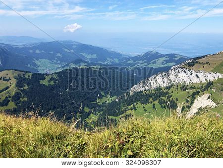 View From The Top Of Tierberg Above The Oberseetal Valley And In The Glarus Alps Mountain Masiff, Na