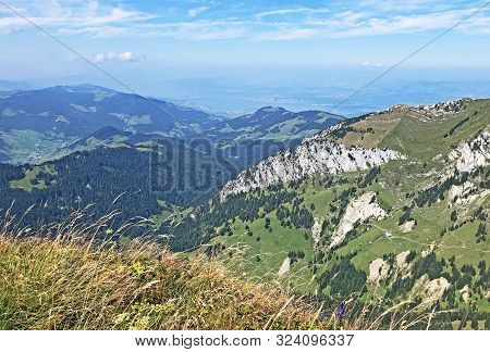 View From The Top Of Tierberg Above The Oberseetal Valley And In The Glarus Alps Mountain Masiff, Na