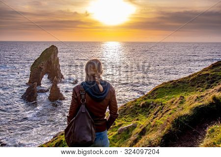 Crohy Head Sea Arch Breeches During Sunset - County Donegal, Ireland